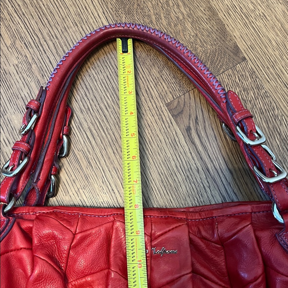 Italian Made Mauro Volponi Red Leather Tote Shoulder Bag - Picture 12 of 16